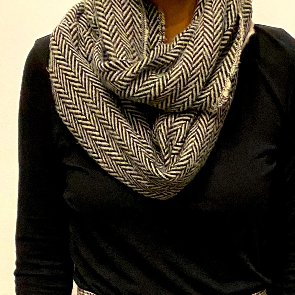 Grey and white infinity scarf
